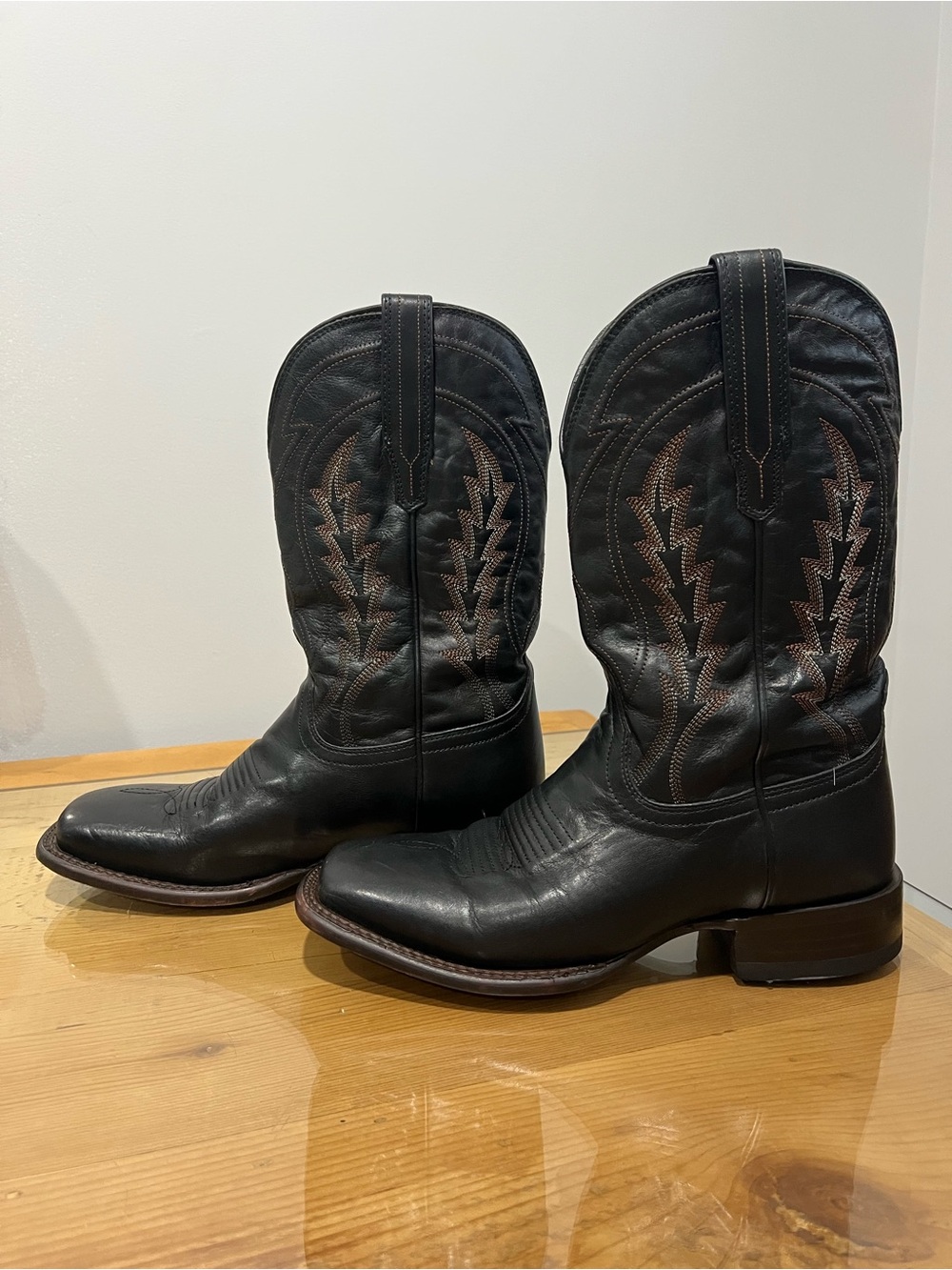 Tecovas Doc Black Leather Western Cowboy Boots